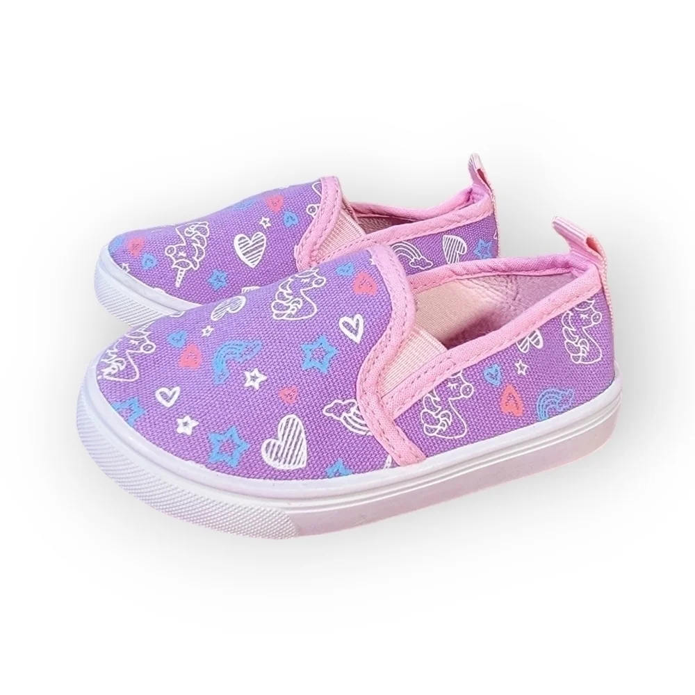 Canvas Slip on Loafers Sneakers Unicorns Rainbows Hearts Stars Print Size 5